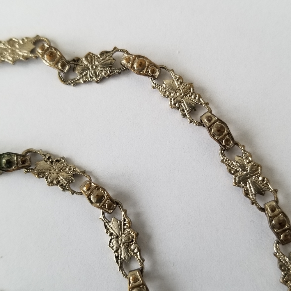 Relisted-Vintage Art Deco necklace blue glass silver tone choker - Picture 5 of 17
